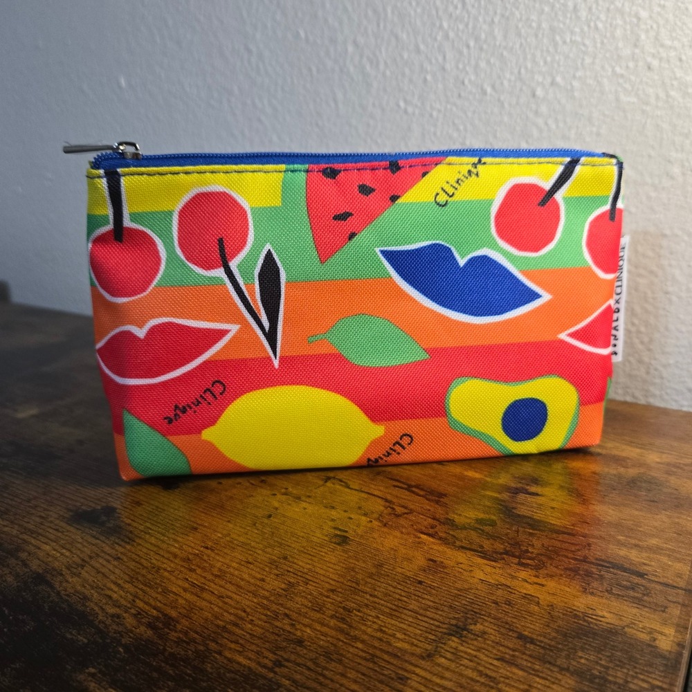 Clinique X Donald Pliner Cosmetic Bag Multicolor Excellent Fruit Art Pouch 1182